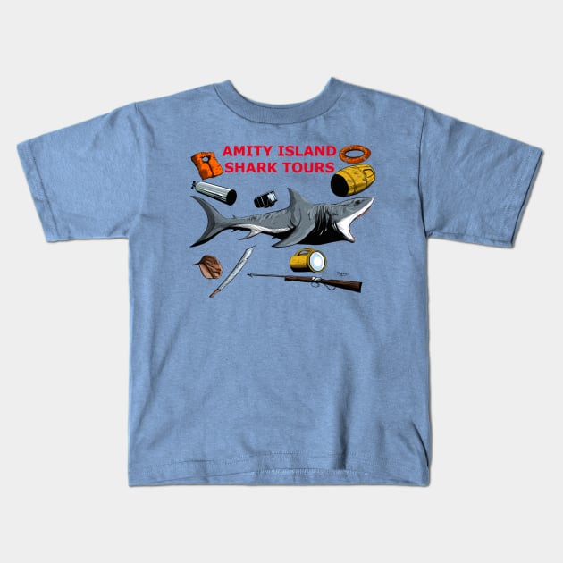 Jaws Shark Tours Kids T-Shirt by DougSQ